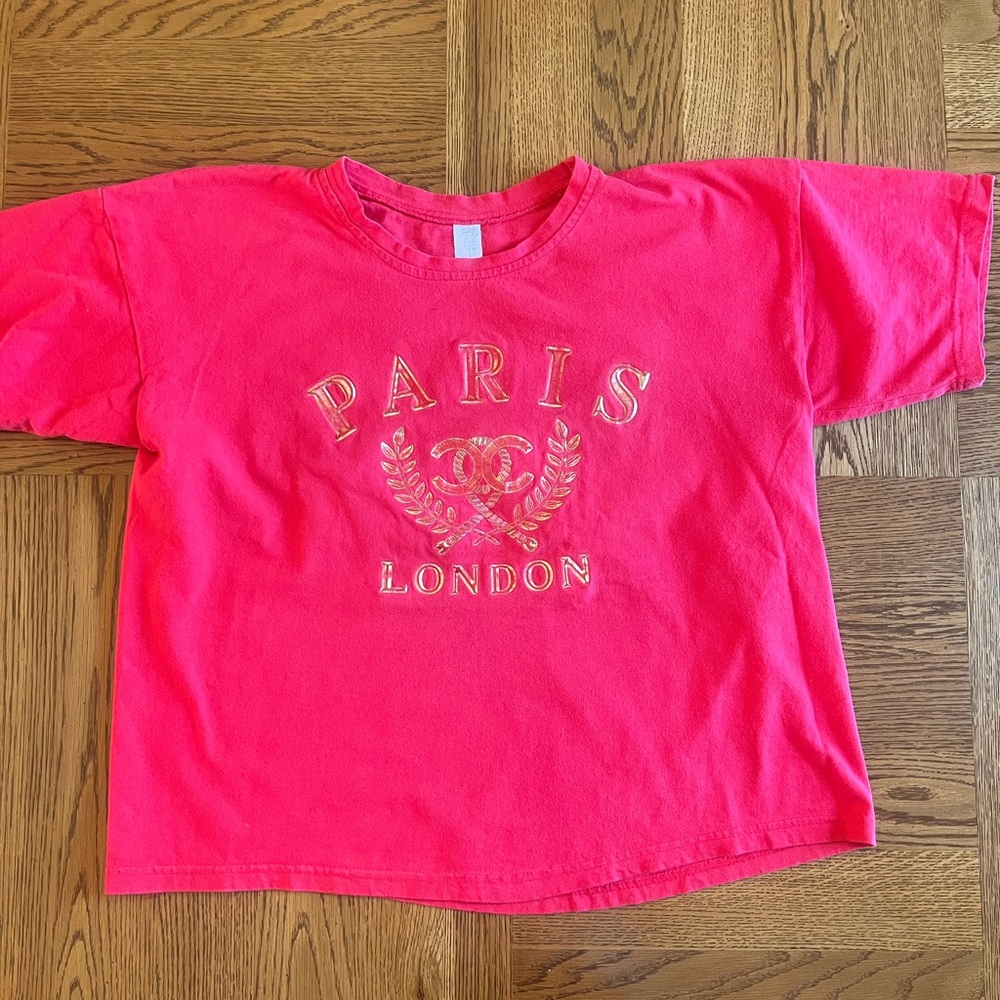 Paris London Red T-Shirt One Size VTG Y2K 100% Cotton